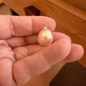 golden south sea pearl with diamond pendant